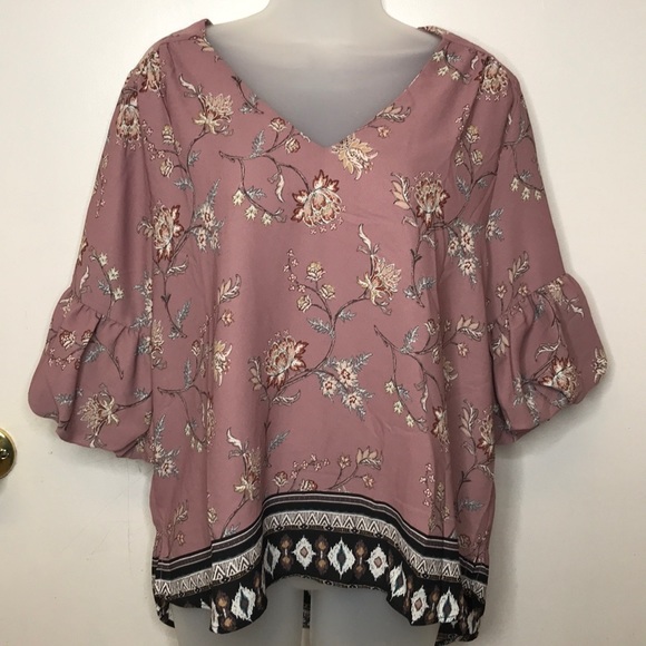 Tops - Charmed Sz L Dusty Rose Boho Floral Top NWT